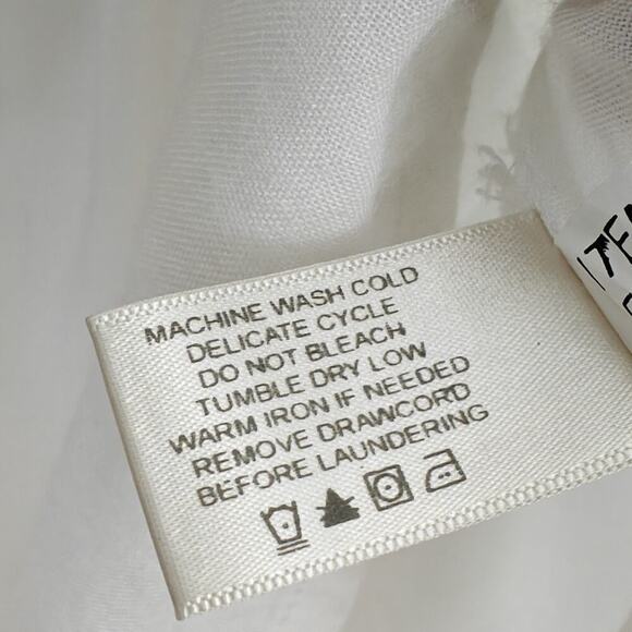 Boston Proper Embroidered Peasant Top Size Small White Blue Lace Up Boho Beachy - Picture 9 of 9